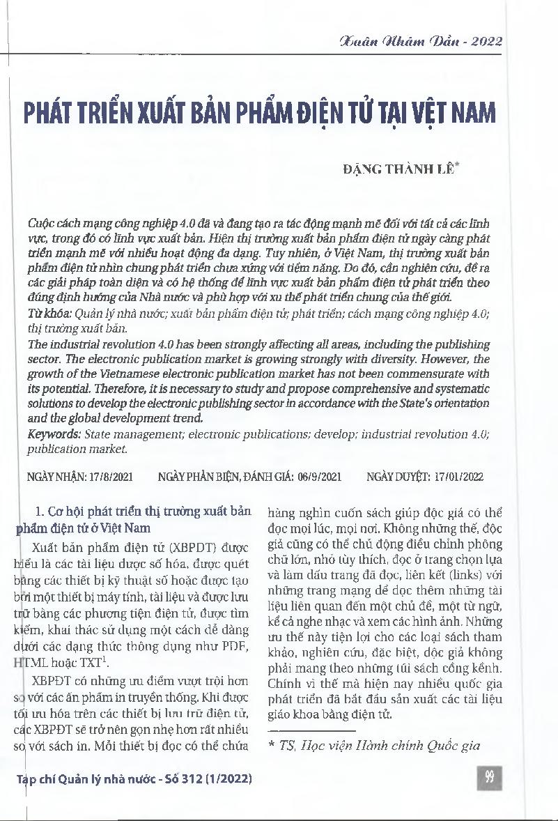 Phát triển xuất bản phẩm điện tử tại Việt Nam = Development of electronic publications in Viet Nam