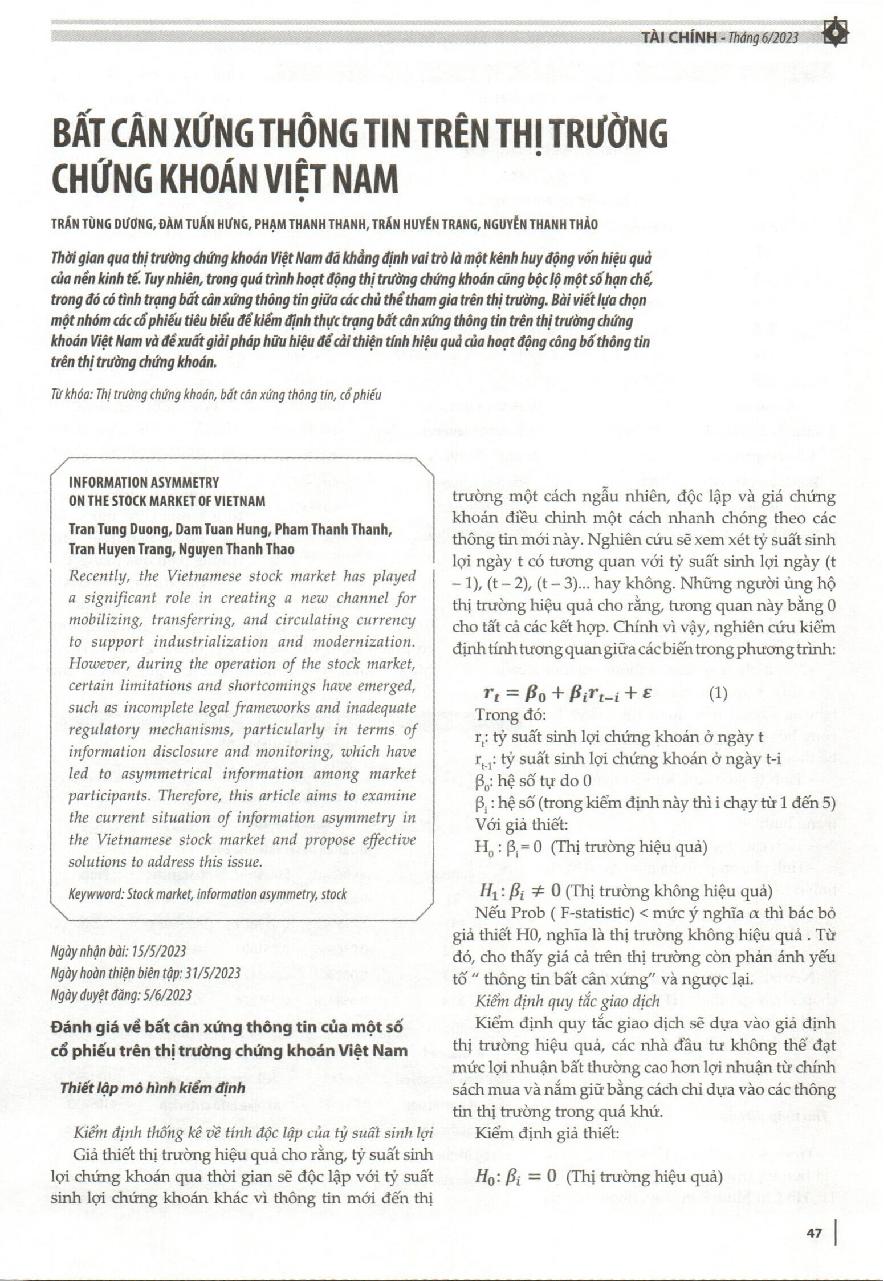 Bất cân xứng thông tin trên thị trường chứng khoán Việt Nam