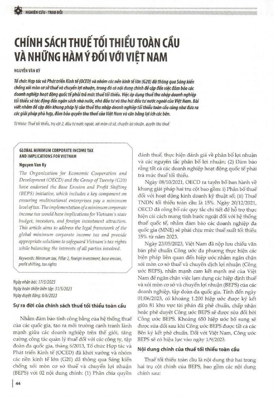 Chính sách thuế tối thiểu toàn cấu và những hàm ý đối với Việt Nam