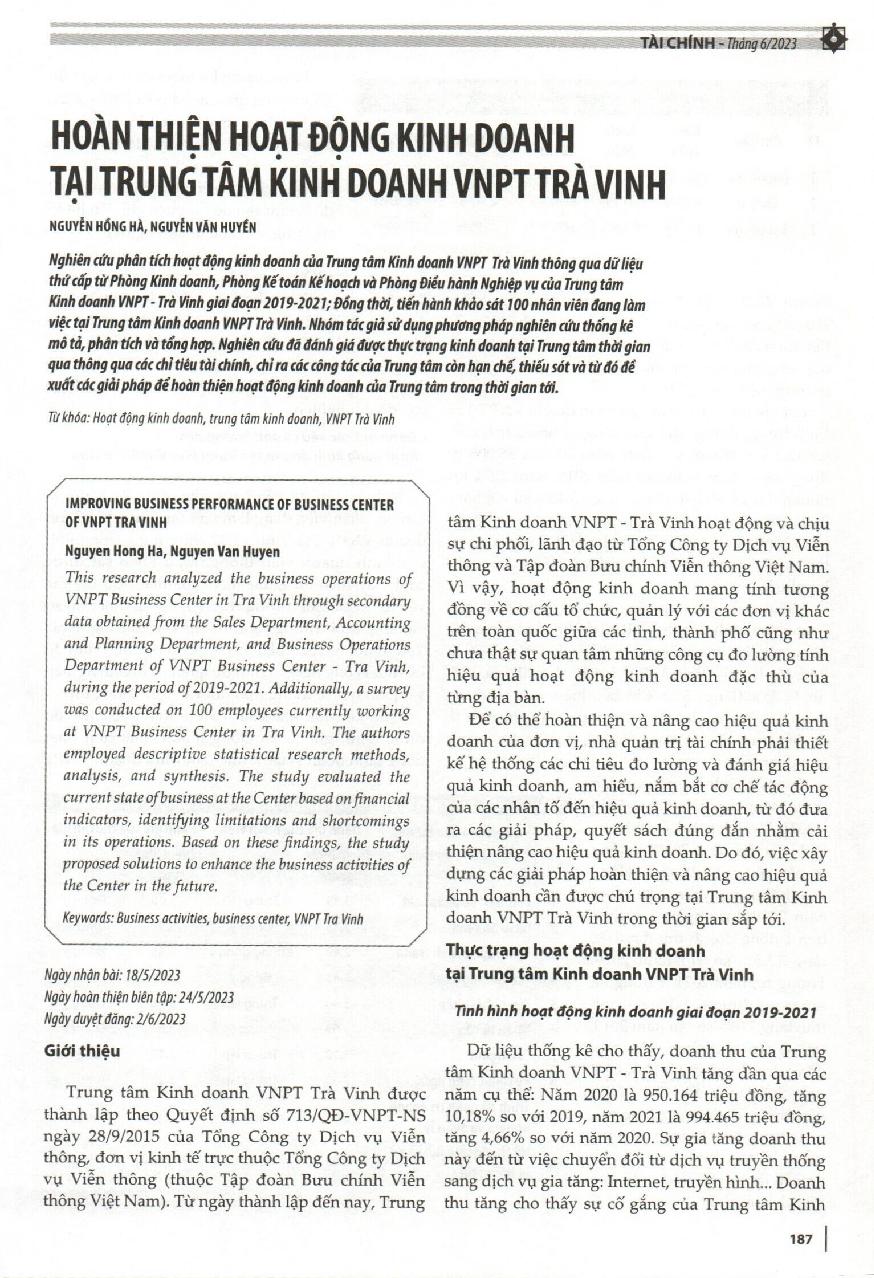 Hoàn thiện hoạt động kinh doanh tại Trung tâm Kinh doanh VNPT Trà Vinh