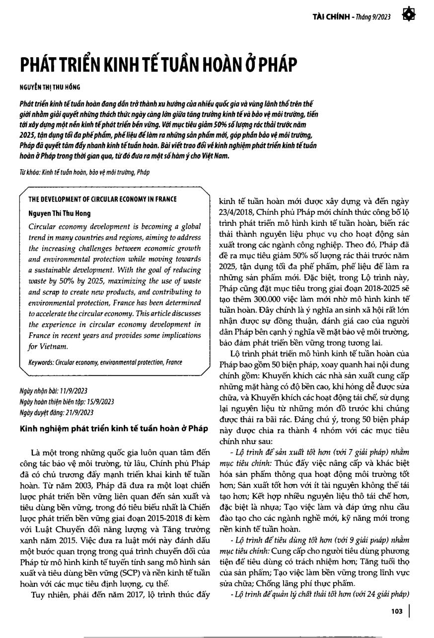 Phát triển kinh tế tuấn hoàn ở Pháp