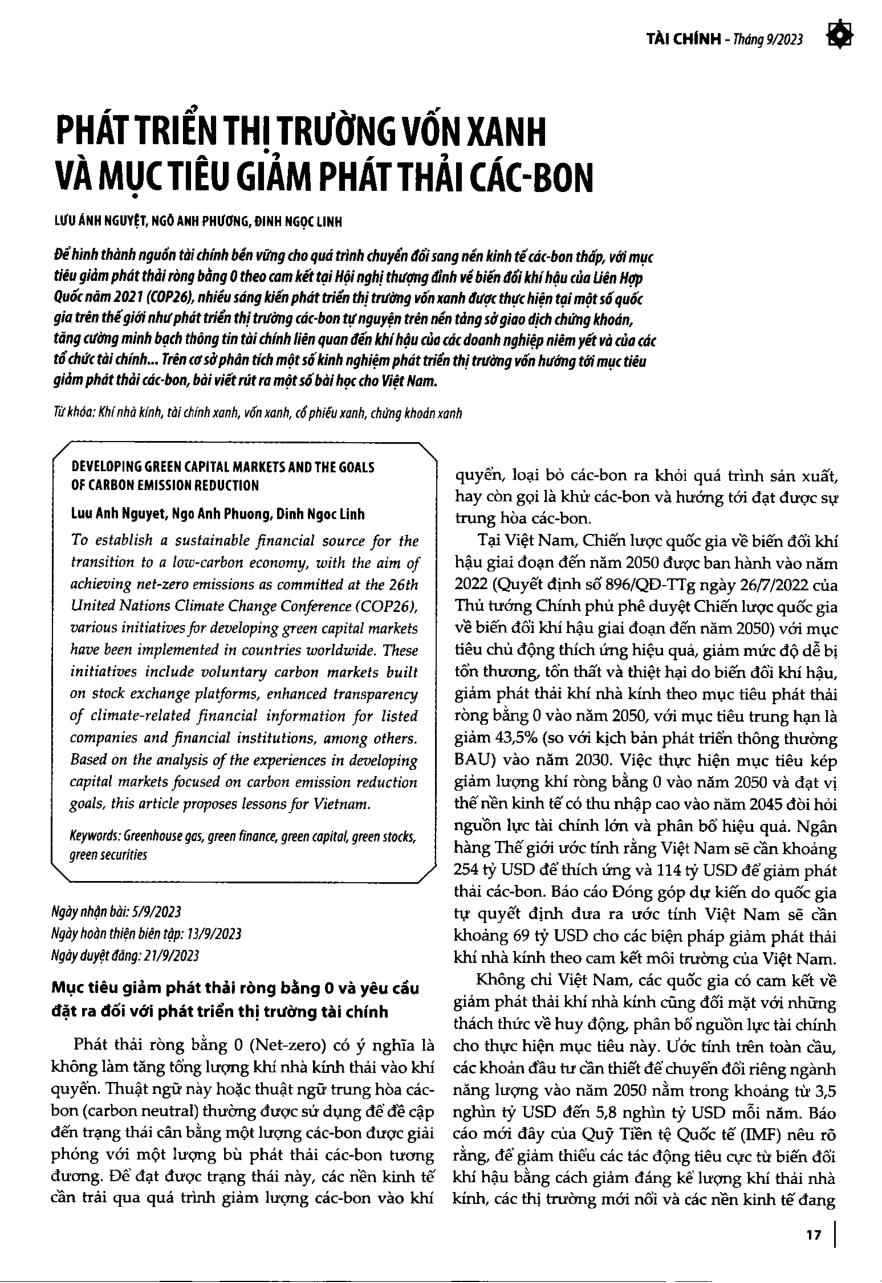 Phát triển thị trường vốn xanh và mục tiêu giảm phát thải các-bon