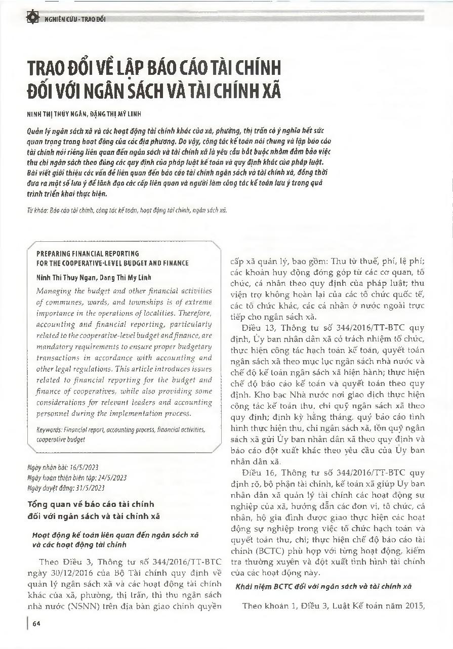Trao đổi về lập báo cáo tài chính đối với ngân sách và tài chính xã