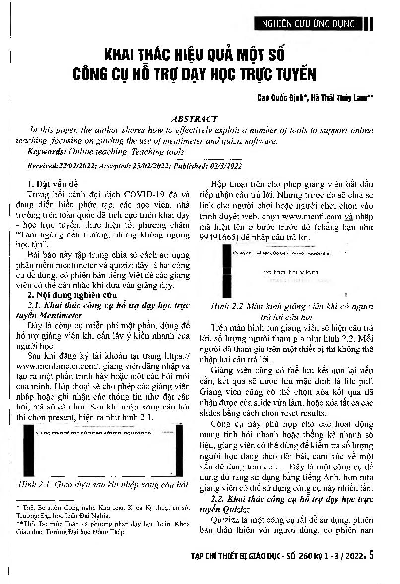 Khai thác hiệu quả một số công cụ hỗ trợ dạy học trực tuyến = Effectively exploit a number of tools to support online teaching