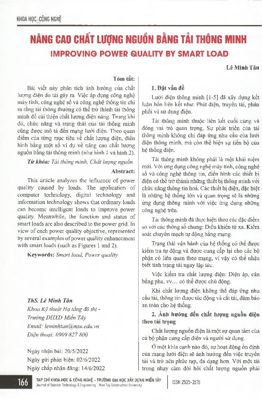 Nâng cao chất lượng nguồn bằng tải thông minh = Improving power quality by smart load