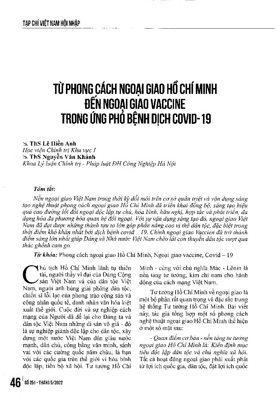 Từ Phong cách ngoại giao Hồ Chí Minh đến ngoại giao vaccine trong ứng phó bệnh dịch Covid-19