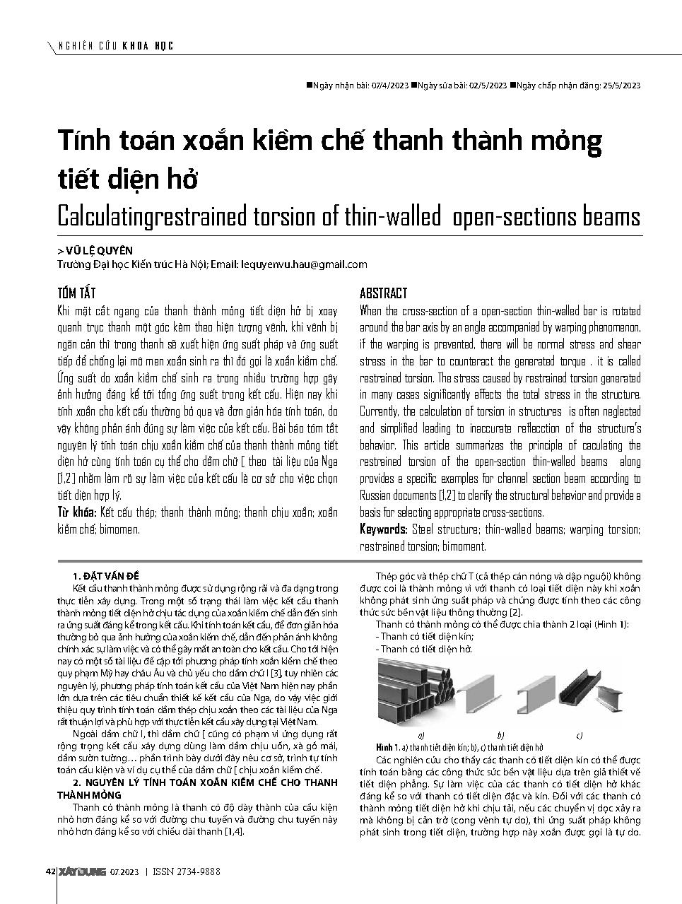 Tính toán xoắn kiềm chế thanh thành mỏng tiết diện hở = Calculatingrestrained torsion of thin-walled open-sections beams