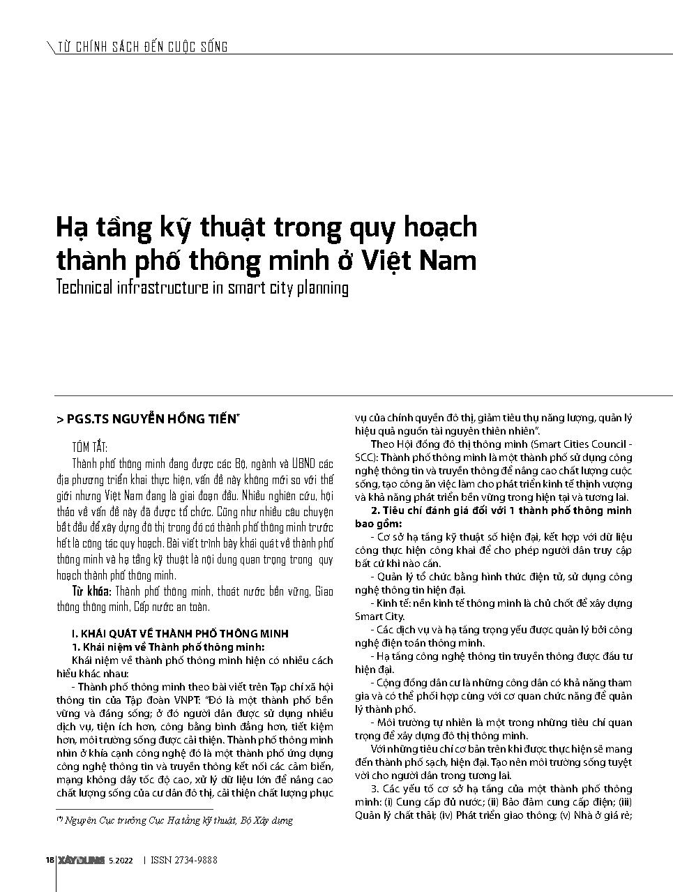 Hạ tầng kỹ thuật trong quy hoạch thành phố thông minh ở Việt Nam = Technical infrastructure in smart city planning