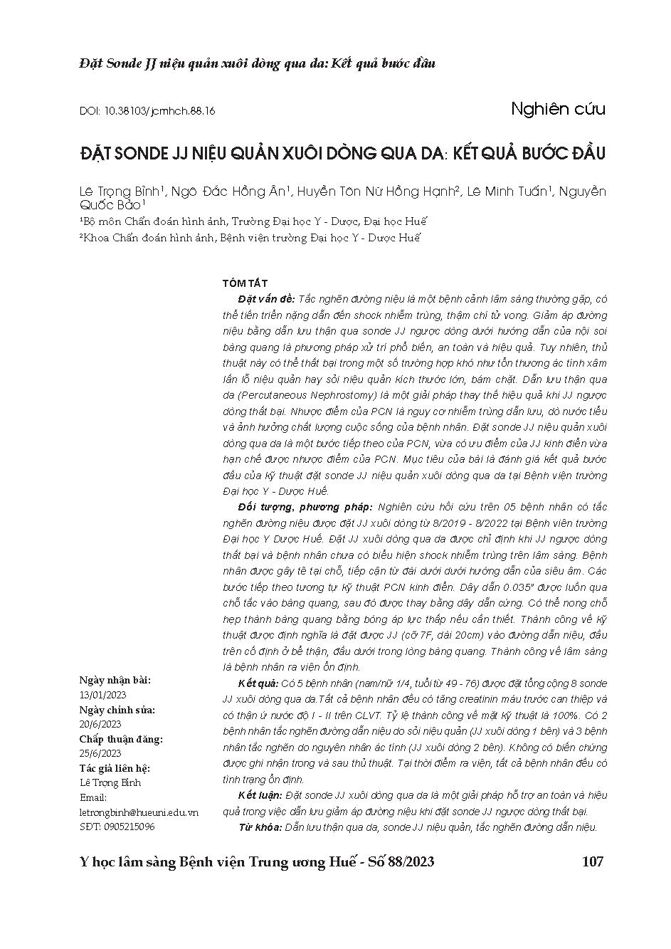 Đặt sonde JJ niệu quản xuôi dòng qua da: Kết quả bước đầu = Percutaneous antegrade double - J stent placement for the management of urinary tract obstruction