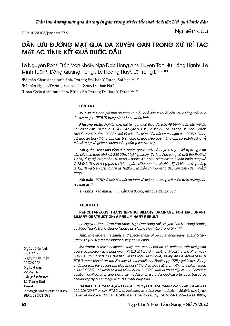 Dẫn lưu đường mật qua da xuyên gan trong xử trí tắc mật ác tính: Kết quả bước đầu = Percutaneous transhepatic biliary drainage for malignant biliary obstruction: a preliminary result