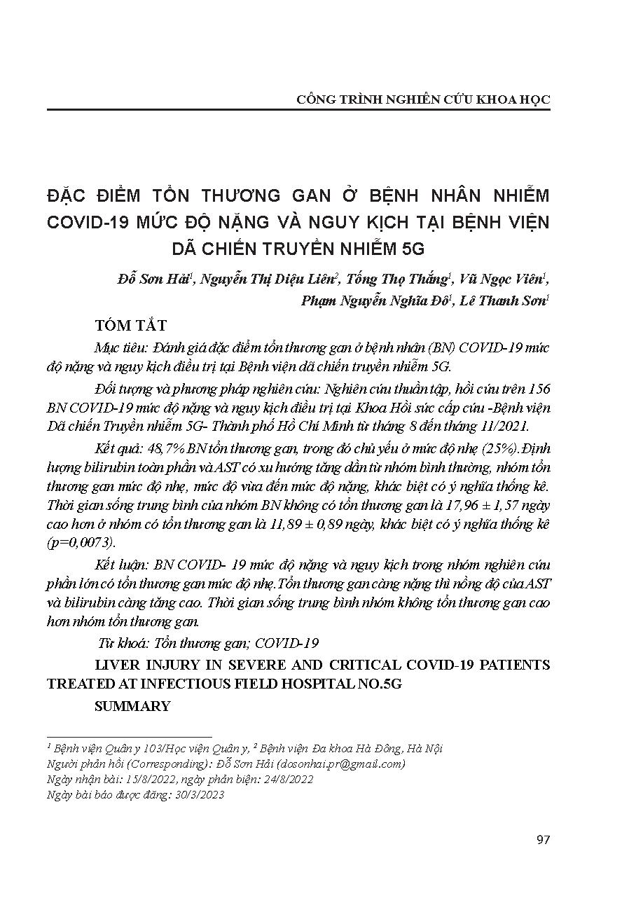 Đặc điểm tổn thương gan ở bệnh nhân nhiễm Covid-19 mức độ nặng và nguy kịch tại Bệnh viện Dã chiến truyền nhiễm 5G