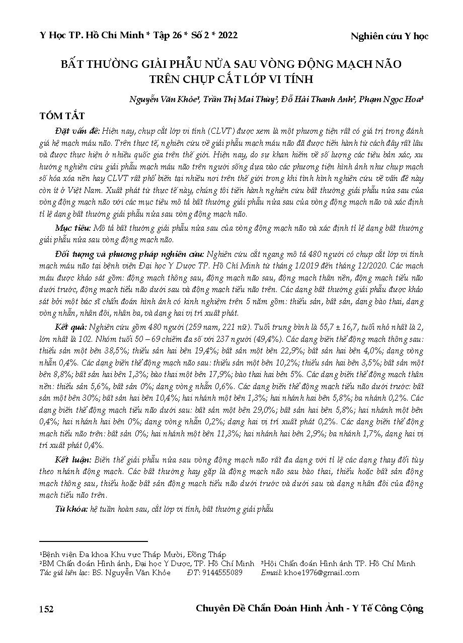 Bất thường giải phẫu nửa sau vòng động mạch não trên chụp cắt lớp vi tính