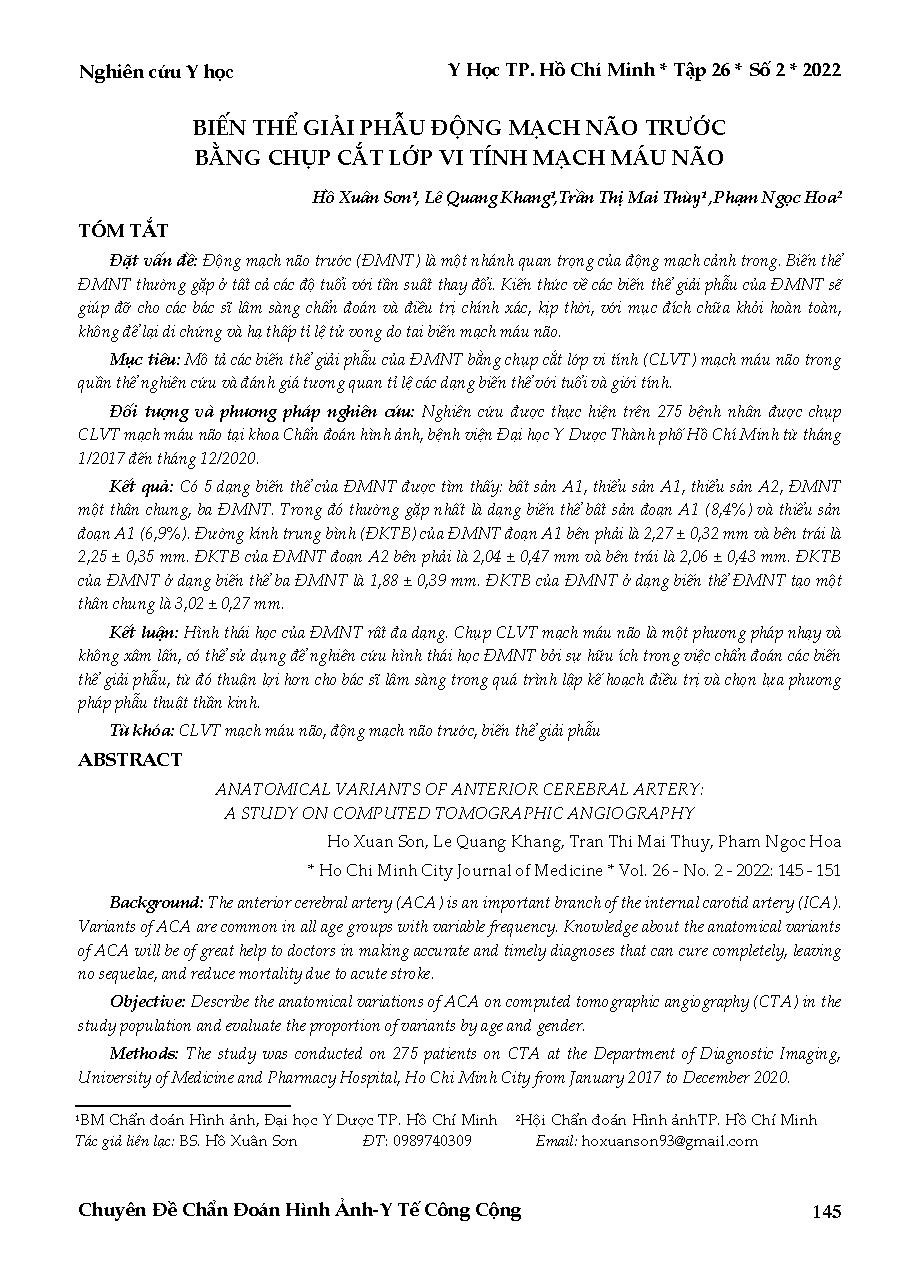 Biến thể giải phẫu động mạch não trƣớc bằng chụp cắt lớp vi tính mạch máu não