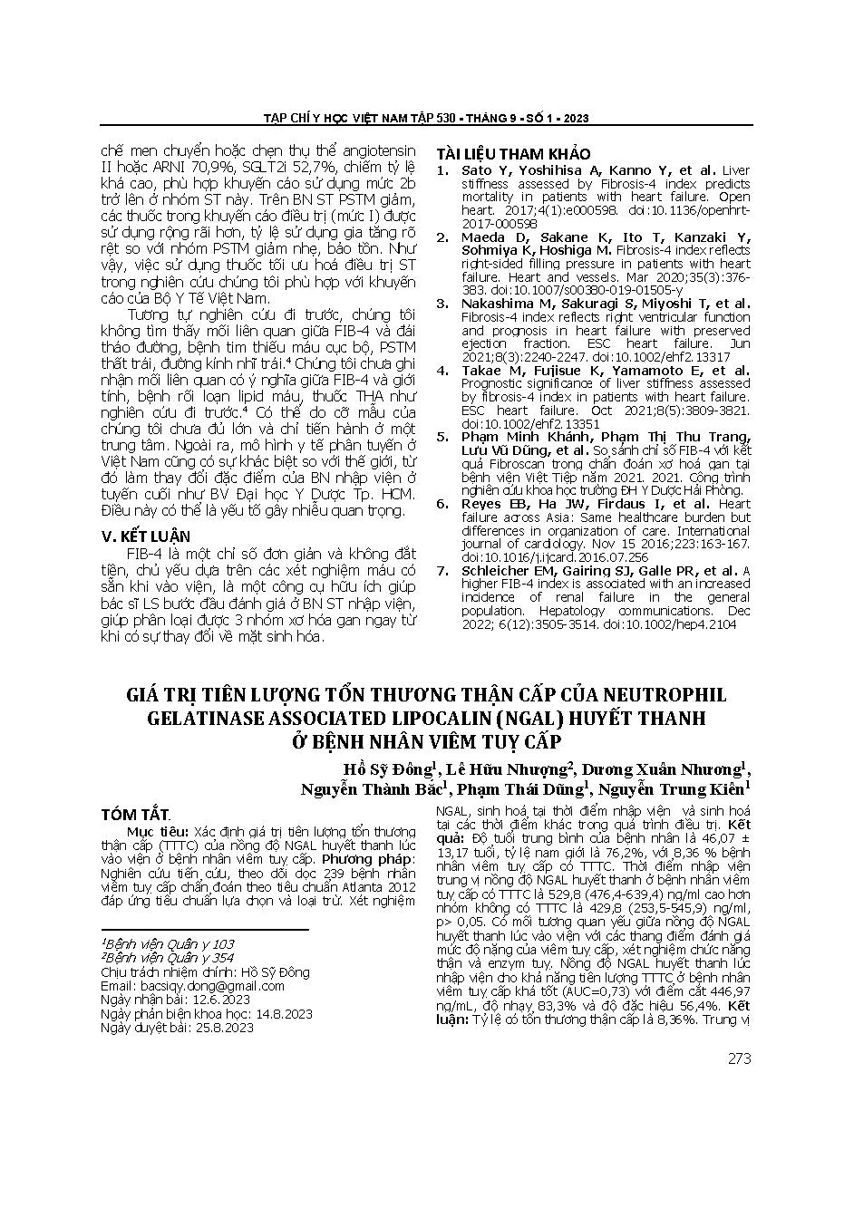 Giá trị tiên lượng tổn thương thận cấp của neutrophil gelatinase associated lipocalin (ngal) huyết thanh ở bệnh nhân viêm tuỵ cấp = The predictive value of serum neutrophil gelatinase-associated lipocalin for acute kidney injury in patients with acute pan