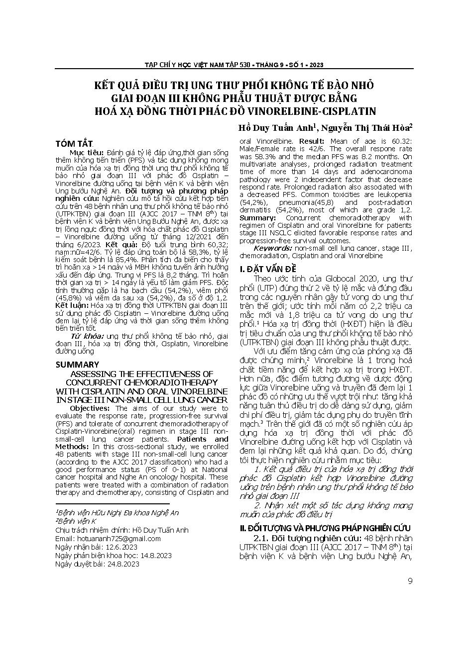 Kết quả điều trị ung thư phổi không tế bào nhỏ giai đoạn iii không phẫu thuật được bằng hoá xạ đồng thời phác đồ vinorelbine-cisplatin = Assessing the effectiveness of concurrent chemoradiotherapy with cisplatin and oral vinorelbine in stage iii non-small