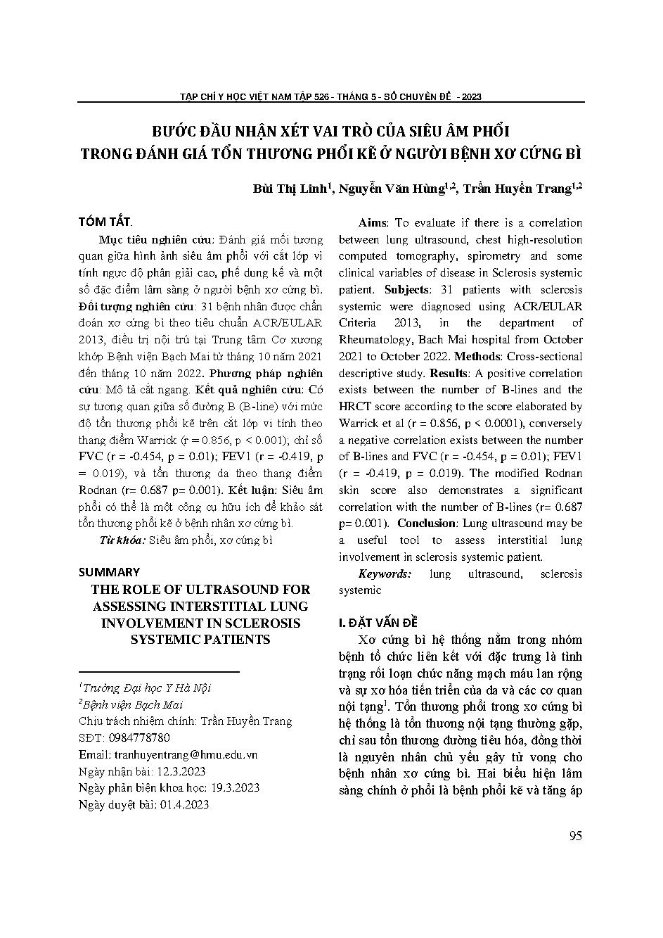 Bước đầu nhận xét vai trò của siêu âm phổi trong đánh giá tổn thương phổi kẽ ở người bệnh xơ cứng bì