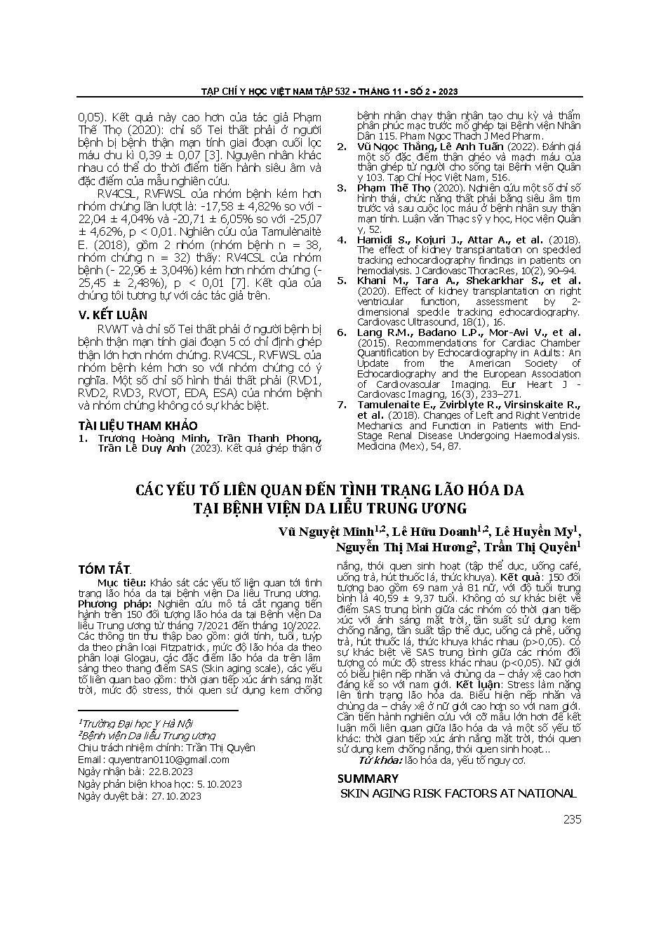 Các yếu tố liên quan đến tình trạng lão hóa da tại Bệnh viện Da liễu Trung ương = Skin aging risk factors at national hospital of dermatology and venereology