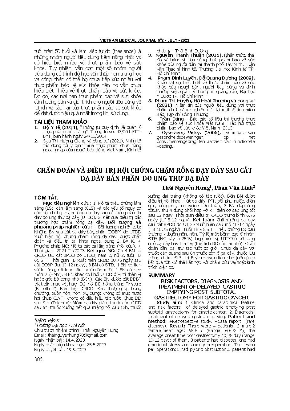 Chẩn đoán và điều trị hội chứng chậm rỗng dạ dày sau cắt dạ dày bán phần do ung thư dạ dày