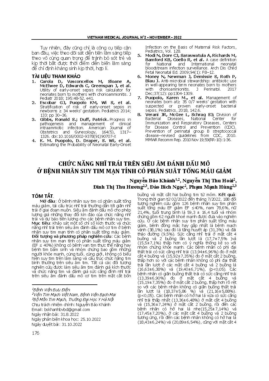 Chức năng nhĩ trái trên siêu âm đánh dấu mô ở bệnh nhân suy tim mạn tính có phân suất tống máu giảm = Left atrial function on speckle tracking echocardiography in patients with heart failure with reduced ejection fraction