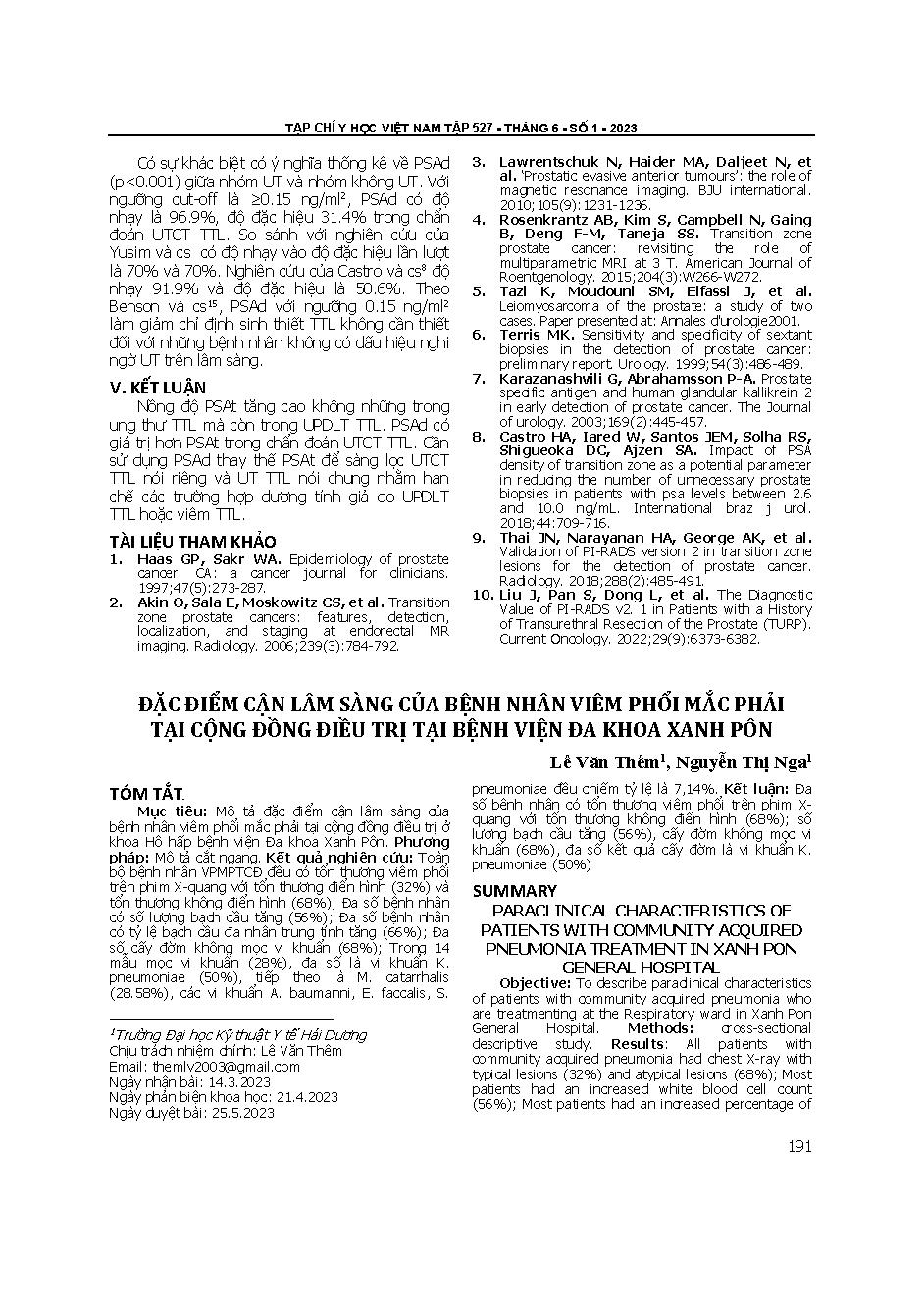 Đặc điểm cận lâm sàng của bệnh nhân viêm phổi mắc phải tại cộng đồng điều trị tại Bệnh viện Đa khoa Xanh Pôn = Paraclinical characteristics of patients with community acquired pneumonia treatment in Saint Paul general hospital