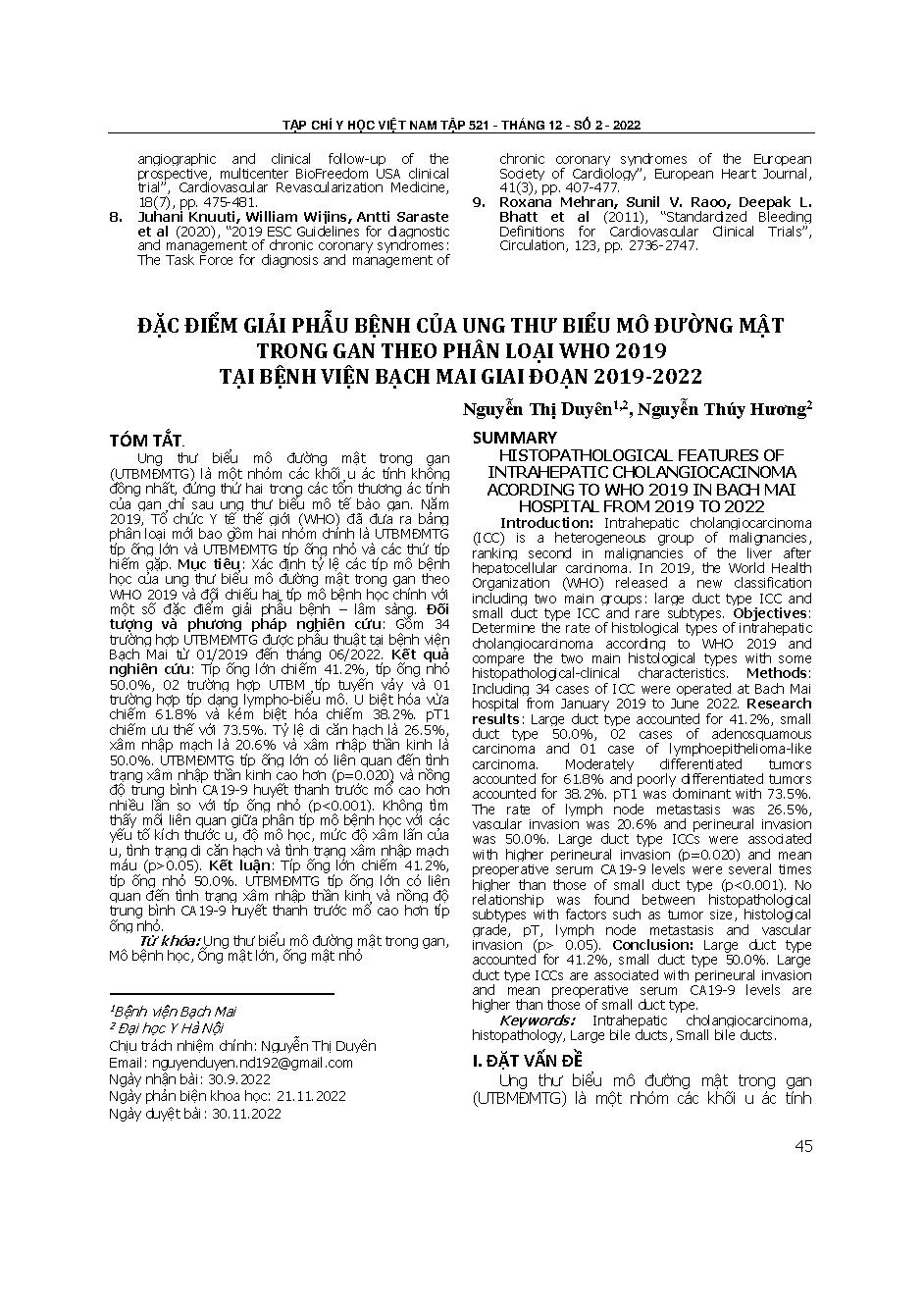 Đặc điểm giải phẫu bệnh của ung thư biểu mô đường mật trong gan theo phân loại who 2019 tại Bệnh viện Bạch Mai giai đoạn 2019-2022 = Histopathological features of intrahepatic cholangiocarcinoma according to who 2019 in Bach Mai hospital from 2019 to 2022