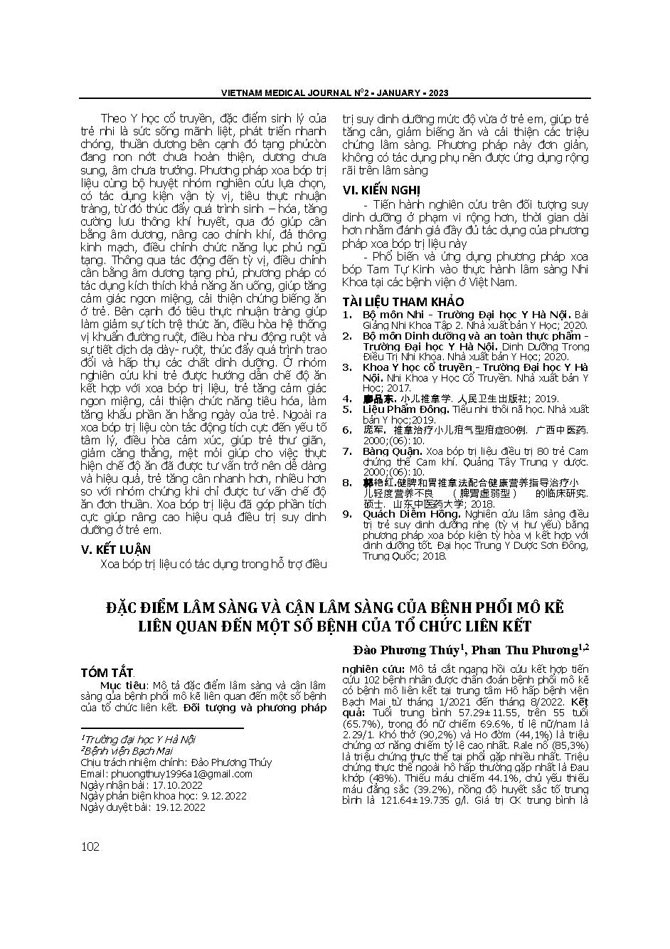 Đặc điểm lâm sàng và cận lâm sàng của bệnh phổi mô kẽ liên quan đến một số bệnh của tổ chức liên kết = Clinical and subclinical characteristics of interstitial lung disease related to some connective tissue disease