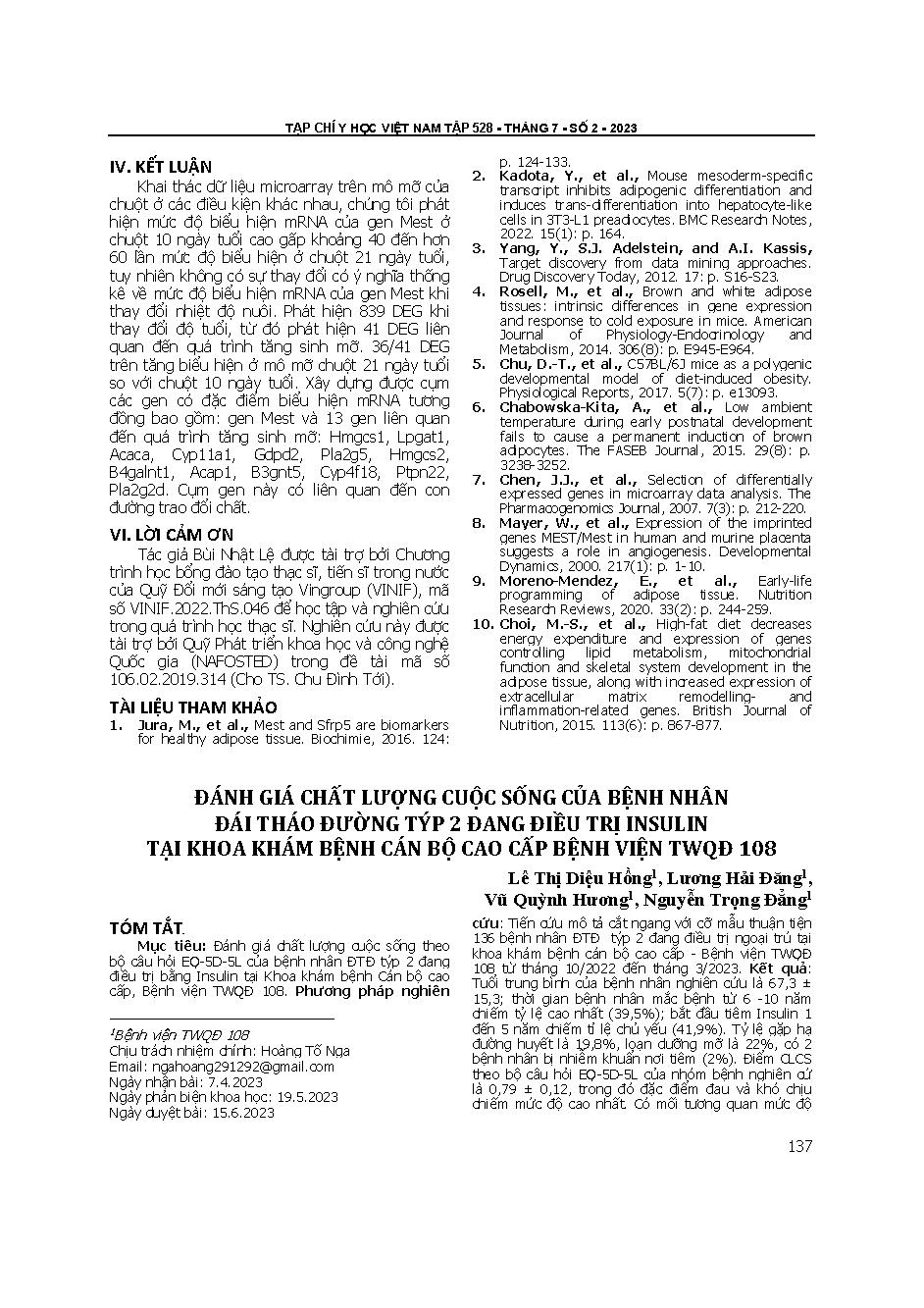 Đánh giá chất lượng cuộc sống của bệnh nhân đái tháo đường týp 2 đang điều trị insulin tại khoa khám bệnh cán bộ cao cấp Bệnh viện Trung ương Quân đội 108