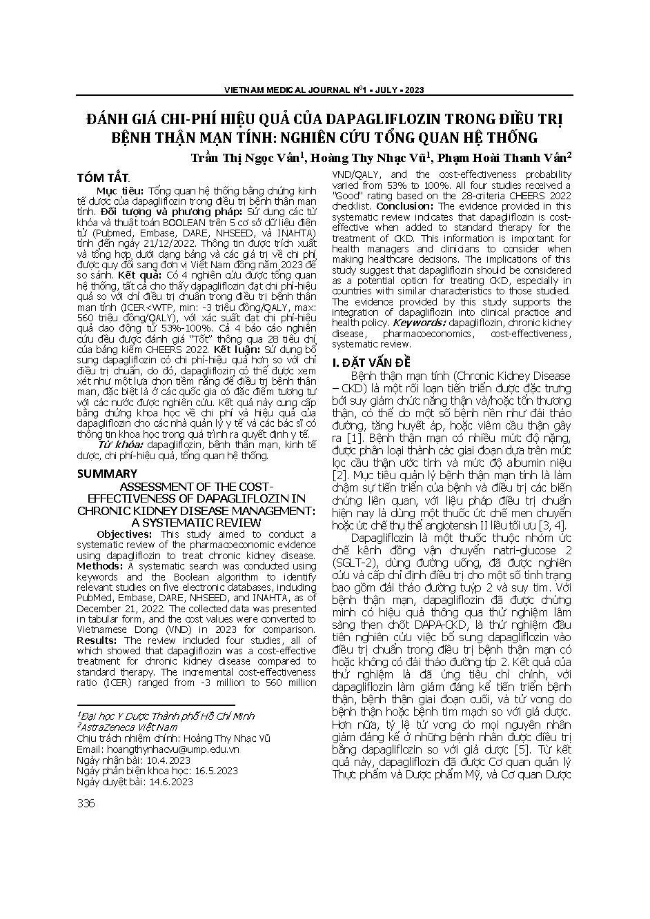 Đánh giá chi-phí hiệu quả của dapagliflozin trong điều trị bệnh thận mạn tính: Nghiên cứu tổng quan hệ thống = Assessment of the cost-effectiveness of dapagliflozin in chronic kidney disease management: A systematic review