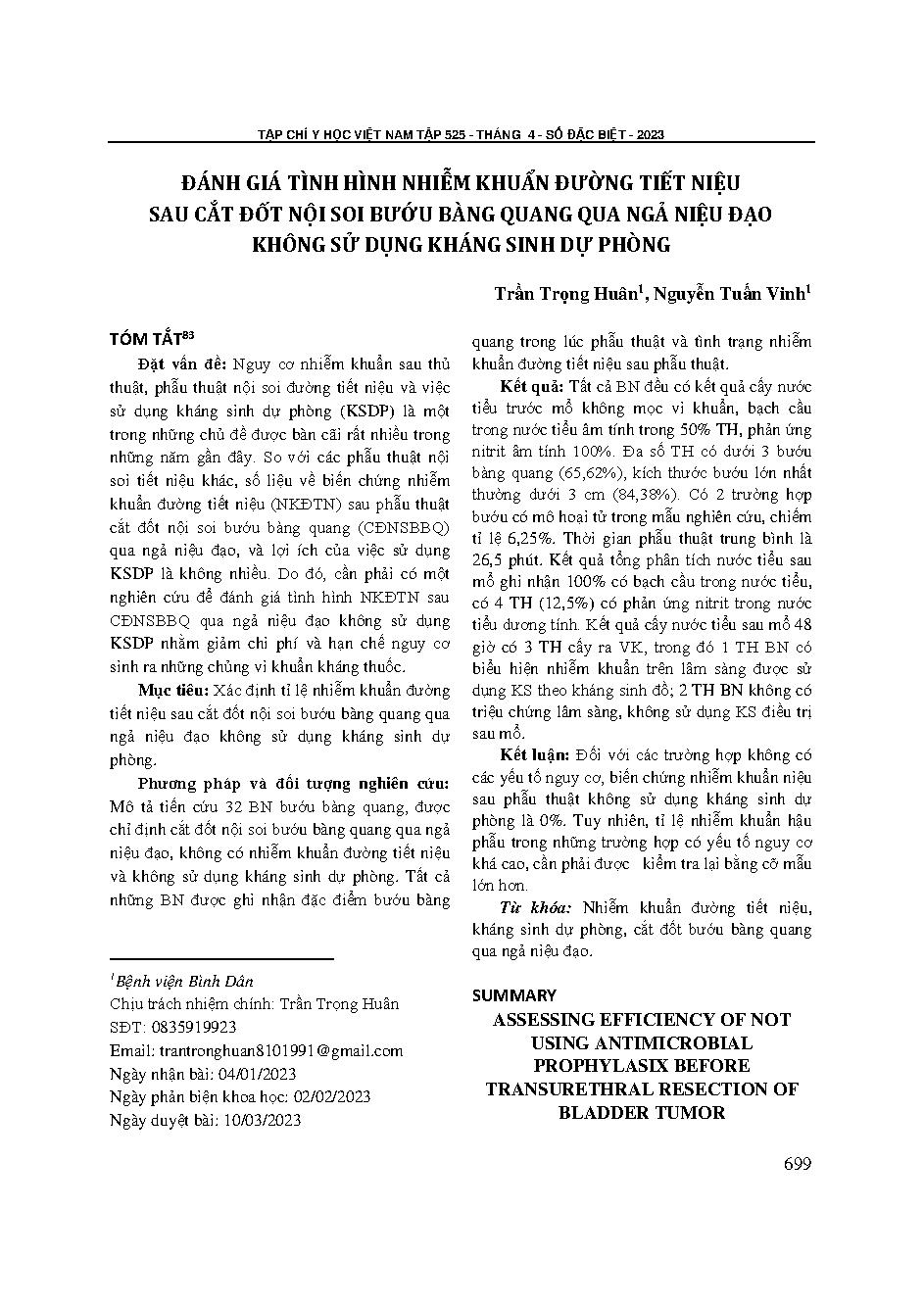 Đánh giá tình hình nhiễm khuẩn đường tiết niệu sau cắt đốt nội soi bướu bàng quang qua ngả niệu đạo không sử dụng kháng sinh dự phòng