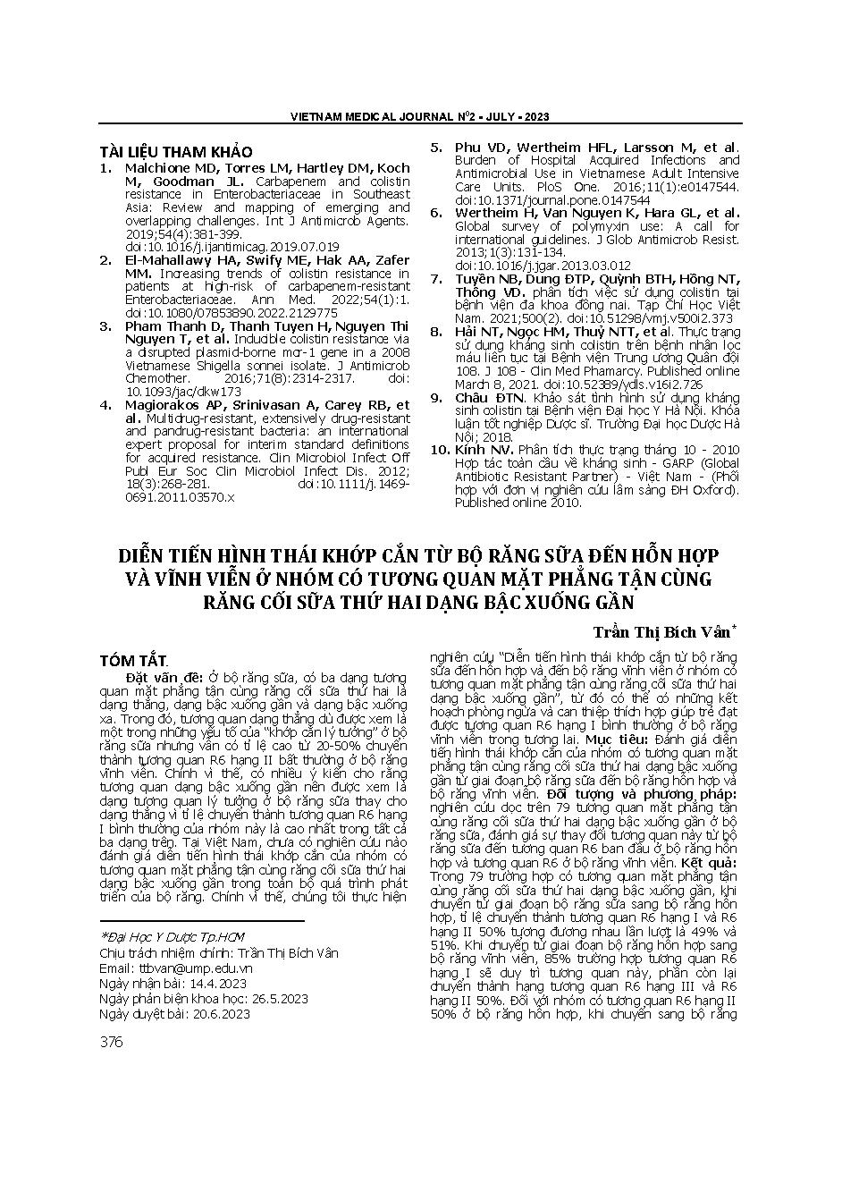 Diễn tiến hình thái khớp cắn từ bộ răng sữa đến hỗn hợp và vĩnh viễn ở nhóm có tương quan mặt phẳng tận cùng răng cối sữa thứ hai dạng bậc xuống gần