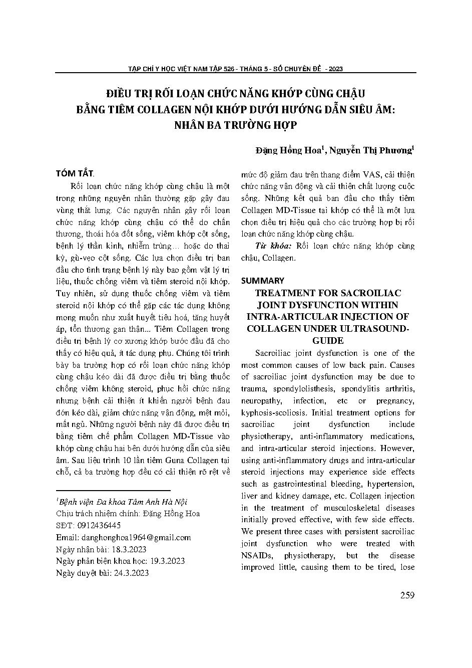 Điều trị rối loạn chức năng khớp cùng chậu bằng tiêm collagen nội khớp dưới hướng dẫn siêu âm: nhân ba trường hợp