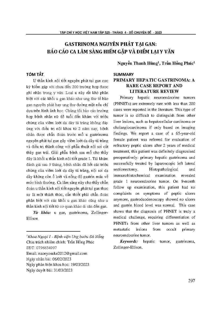 Gastrinoma nguyên phát tại gan: báo cáo ca lâm sàng hiếm gặp và điểm lại y văn