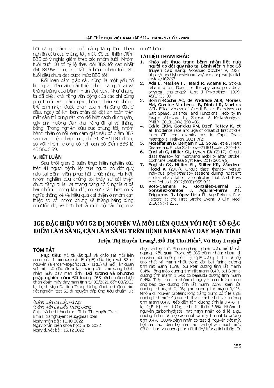 IGE đặc hiệu với 52 dị nguyên và mối liên quan với một số đặc điểm lâm sàng, cận lâm sàng trên bệnh nhân mày đay mạn tính = Specific IGE with 52 allergens and the relationship with some clinical and subclinical features in patients with chronic urticaria
