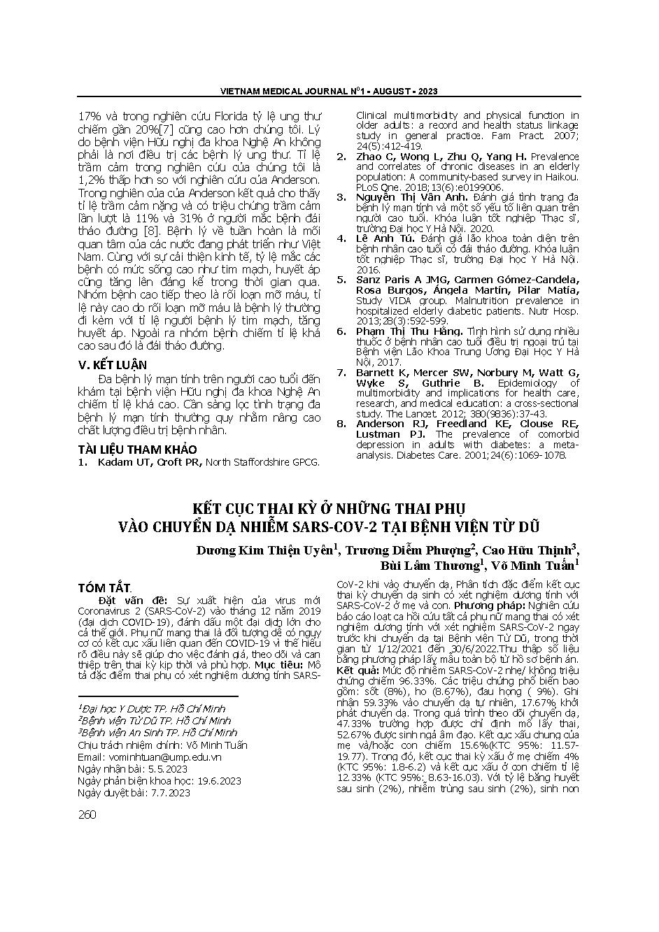 Kết cục thai kỳ ở những thai phụ vào chuyển dạ nhiễm SARS-CoV-2 tại Bệnh viện Từ Dũ