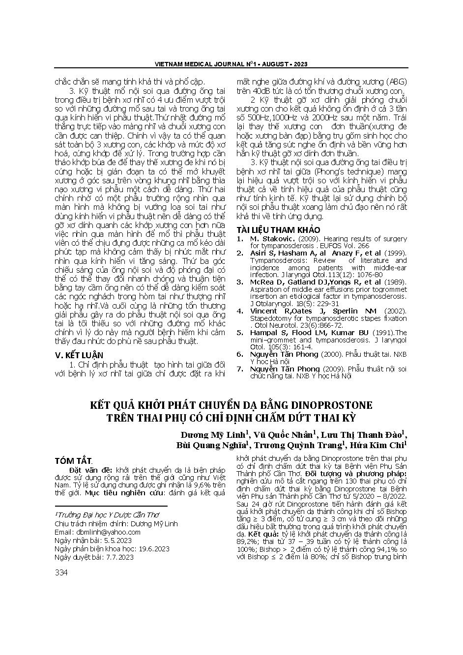 Kết quả khởi phát chuyển dạ bằng dinoprostone trên thai phụ có chỉ định chấm dứt thai kỳ