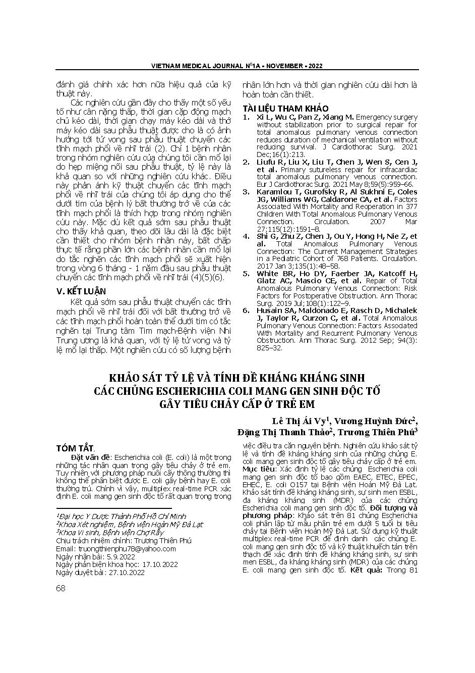 Khảo sát tỷ lệ và tính đề kháng kháng sinh các chủng Escherichia coli mang gen sinh độc tố gây tiêu chảy cấp ở trẻ em = Prevalence and antimicrobial resistance of diarrheagenic Escherichia coli in children with acute diarrhea