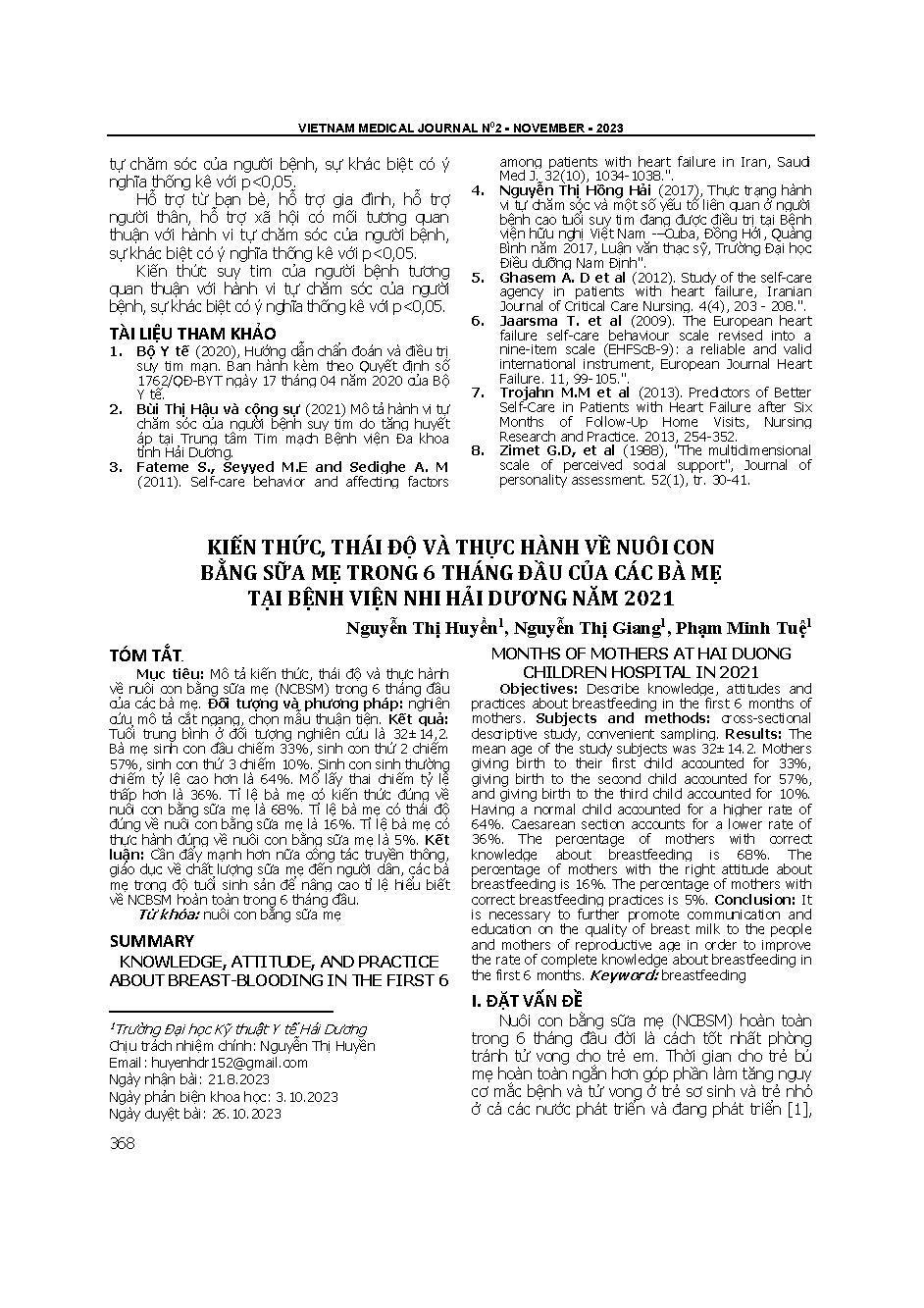 Kiến thức, thái độ và thực hành về nuôi con bằng sữa mẹ trong 6 tháng đầu của các bà mẹ tại Bệnh viện Nhi Hải Dương năm 2021 = Knowledge, attitude, and practice about breast-blooding in the first 6 months of mothers at Hai Duong children hospital in 2021