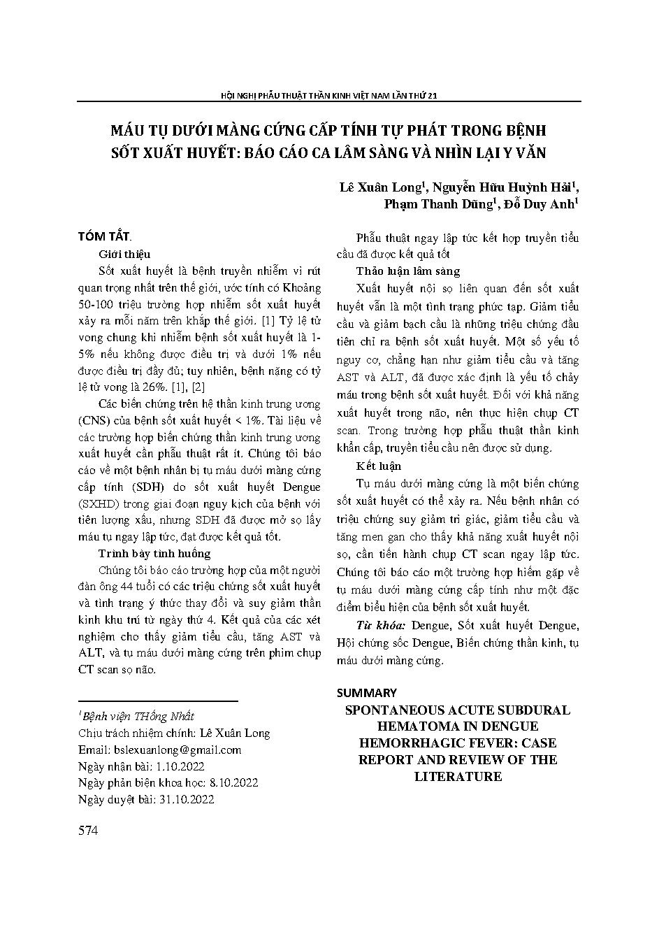 Máu tụ dưới màng cứng cấp tính tự phát trong bệnh sốt xuất huyết: Báo cáo ca lâm sàng và nhìn lại y văn = Spontaneous acute subdural hematoma in dengue hemorrhagic fever: Case report and review of the literature