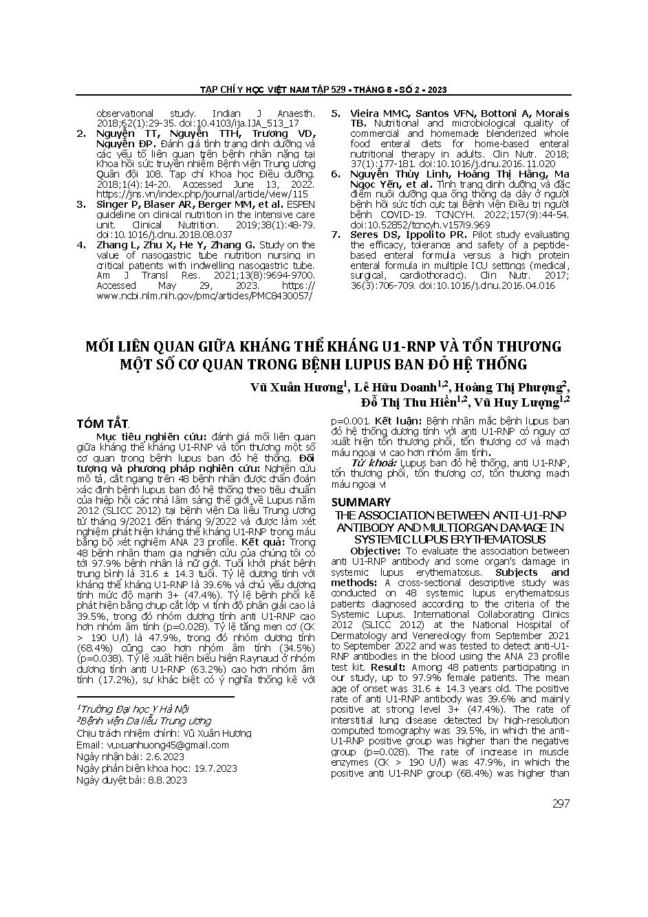 Mối liên quan giữa kháng thể kháng U1-RNP và tổn thương một số cơ quan trong bệnh lupus ban đỏ hệ thống