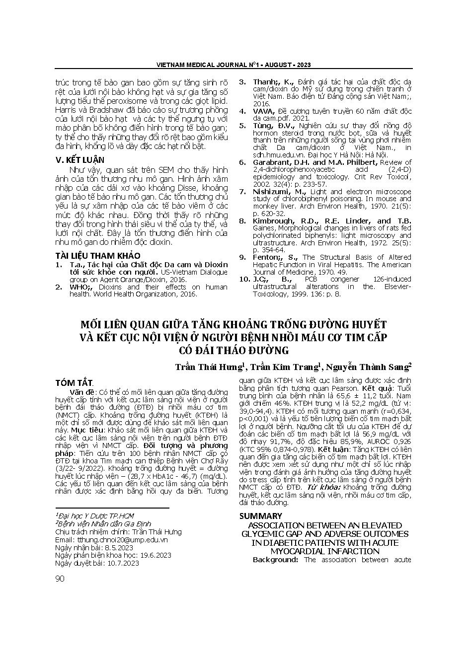 Mối liên quan giữa tăng khoảng trống đường huyết và kết cục nội viện ở người bệnh nhồi máu cơ tim cấp có đái tháo đường