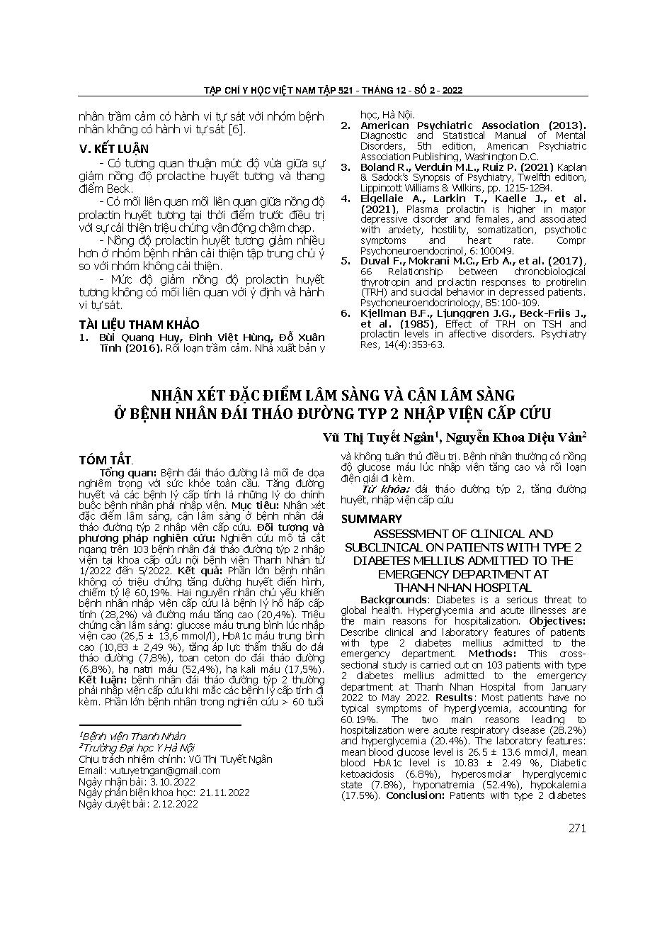 Nhận xét đặc điểm lâm sàng và cận lâm sàng ở bệnh nhân đái tháo đường tuyp 2 nhập viện cấp cứu = Assessment of clinical and subclinical on patients with type 2 diabetes mellitus admitted to the emergency department at Thanh Nhan hospital