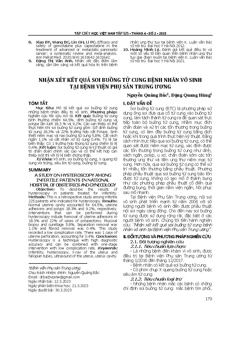 Nhận xét kết quả soi buồng tử cung bệnh nhân vô sinh tại Bệnh viện Phụ sản Trung ương = A study on hysteroscopy among infertile patients in National hospital of obstetrics and gynecology