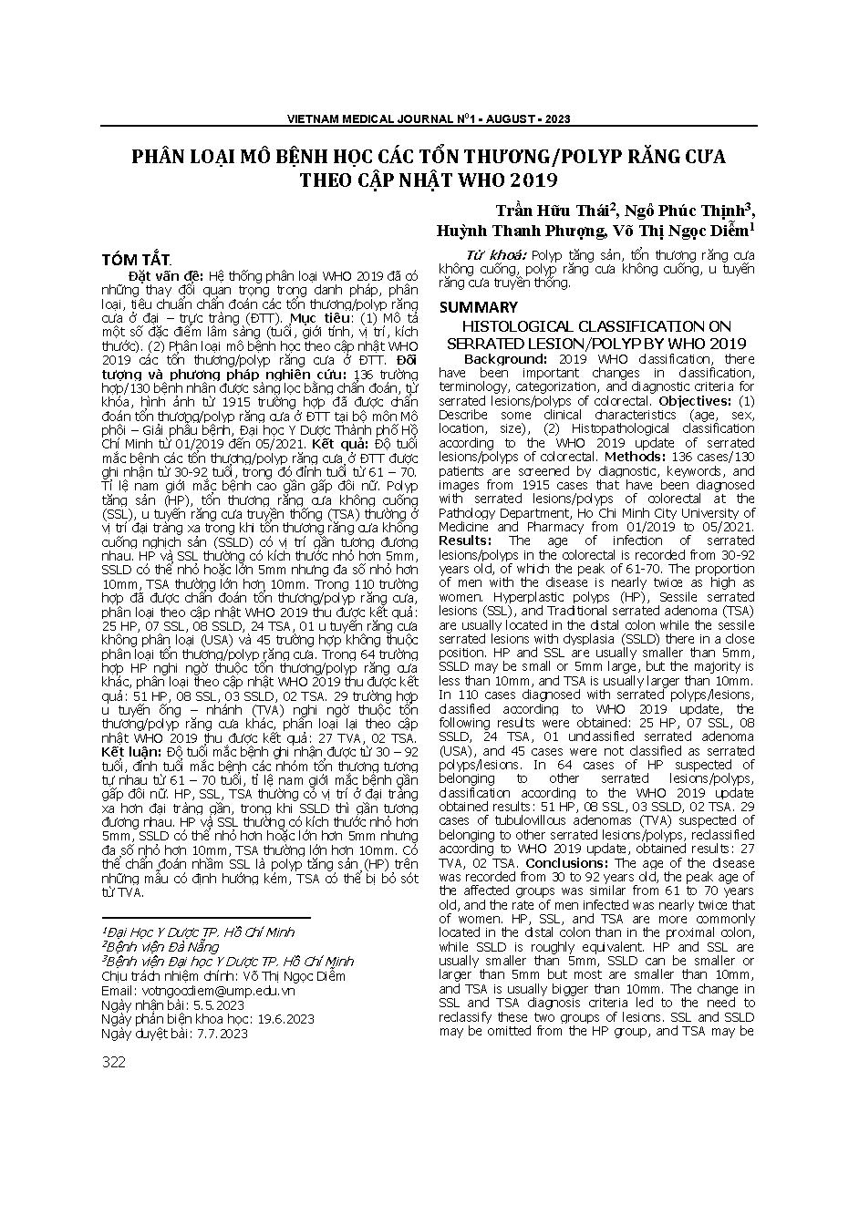 Phân loại mô bệnh học các tổn thương/polyp răng cưa theo cập nhật WHO 2019