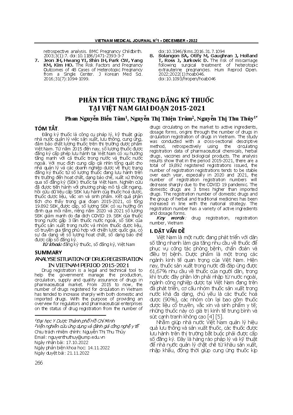 Phân tích thực trạng đăng ký thuốc tại Việt Nam giai đoạn 2015-2021 = Analyze situation of drug registration in Vietnam period 2015-2021