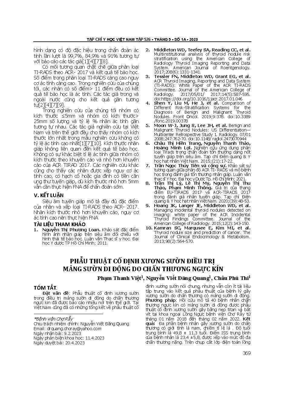 Phẫu thuật cố định xương sườn điều trị mảng sườn di động do chấn thương ngực kín = Rib fixation surgery in flait chest due to blunt chest trauma