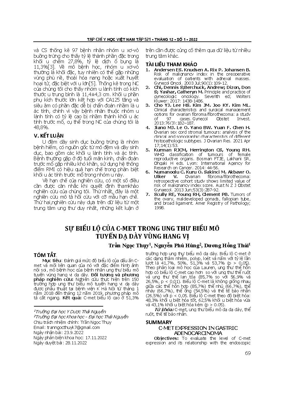 Sự biểu lộ của C-met trong ung thư biểu mô tuyến dạ dày vùng hang vị = C-met expression in gastric adenocarcinoma
