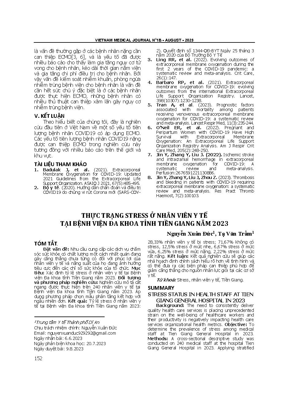 Thực trạng stress ở nhân viên y tế tại Bệnh viện Đa khoa tỉnh Tiền Giang năm 2023