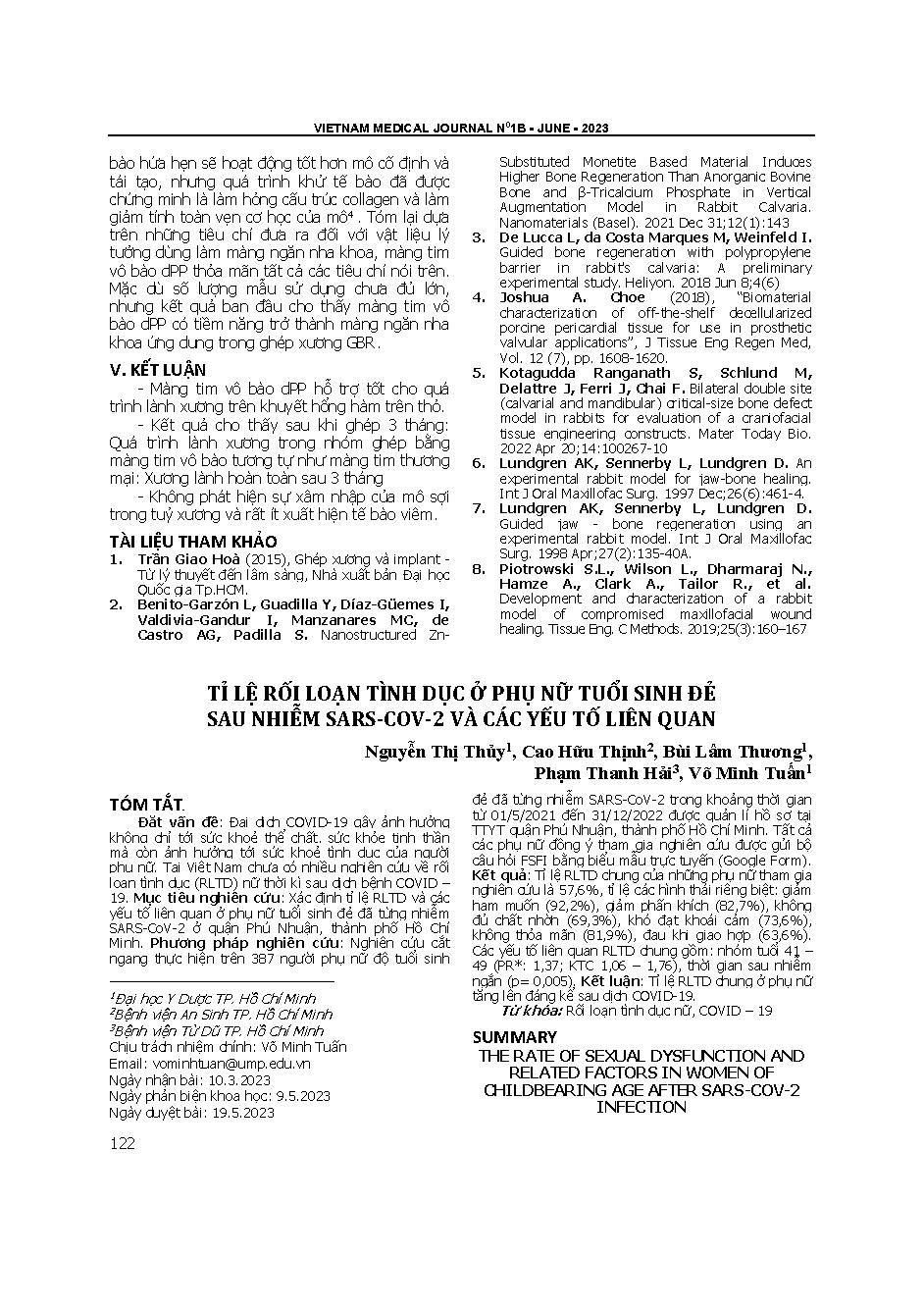 Tỉ lệ rối loạn tình dục ở phụ nữ tuổi sinh đẻ sau nhiễm SARS-CoV-2 và các yếu tố liên quan = The rate of sexual dysfunction and related factors in women of childbearing age after SARS-CoV-2 infection