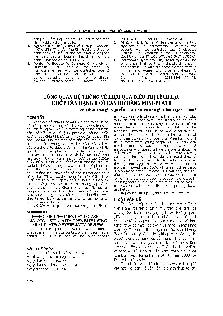 Tổng quan hệ thống về hiệu quả điều trị lệch lạc khớp cắn hạng II có cắn hở bằng mini-plate = Effect of treatment for class II malocclusion with open bite using mini-plate: A systematic review