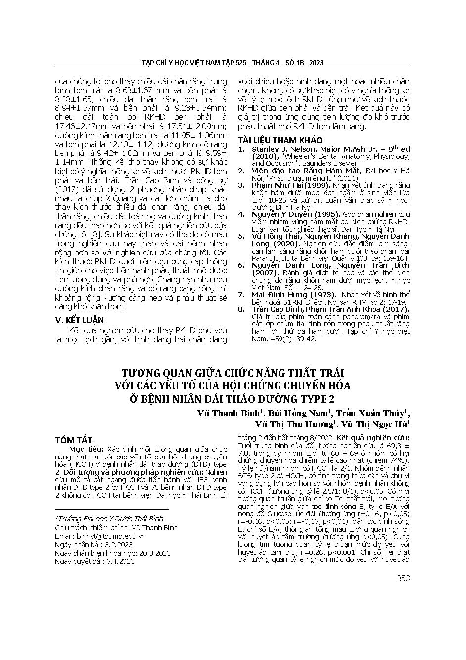 Tương quan giữa chức năng thất trái với các yếu tố của hội chứng chuyển hóa ở bệnh nhân đái tháo đường type 2 = Correlation of left ventricular function with elements of metabolic syndrome in patients with type 2 diabetes mellitus